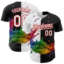 Laden Sie das Bild in den Galerie-Viewer, Custom Black White-Red 3D Pattern Design Liquid Splatter Authentic Baseball Jersey
