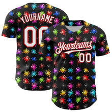 Load image into Gallery viewer, Custom Black White-Red 3D Pattern Design Splash Authentic Baseball Jersey
