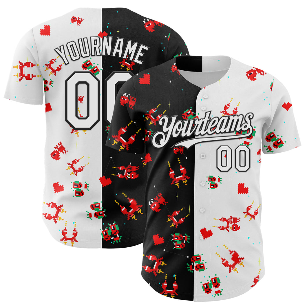 Custom Black White 3D Pattern Design Retro Pixel Arcade Game Authentic Baseball Jersey