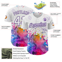 Laden Sie das Bild in den Galerie-Viewer, Custom White Purple 3D Pattern Design Graffiti Splash And Constellation Space Galaxy Star Authentic Baseball Jersey
