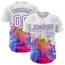 Laden Sie das Bild in den Galerie-Viewer, Custom White Purple 3D Pattern Design Graffiti Splash And Constellation Space Galaxy Star Authentic Baseball Jersey
