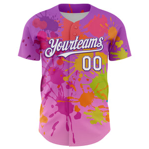 Custom Purple White 3D Pattern Design Graffiti Splash Authentic Baseball Jersey