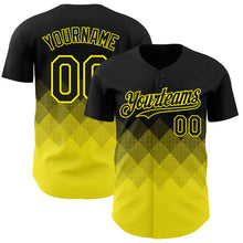 Загрузить изображение в средство просмотра галереи, Custom Black Light Yellow 3D Gradient Square Shape Authentic Baseball Jersey
