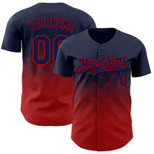 Load image into Gallery viewer, Custom Navy Red 3D Gradient Square Shape Authentic Baseball Jersey
