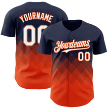 Load image into Gallery viewer, Custom Navy White-Orange 3D Gradient Square Shape Authentic Baseball Jersey
