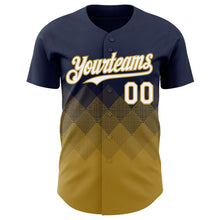 Load image into Gallery viewer, Custom Navy White-Old Gold 3D Gradient Square Shape Authentic Baseball Jersey
