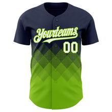 Load image into Gallery viewer, Custom Navy White-Neon Green 3D Gradient Square Shape Authentic Baseball Jersey
