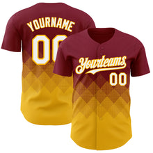 Load image into Gallery viewer, Custom Crimson White-Gold 3D Gradient Square Shape Authentic Baseball Jersey
