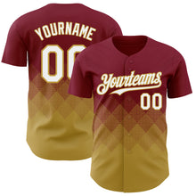 Load image into Gallery viewer, Custom Crimson White-Old Gold 3D Gradient Square Shape Authentic Baseball Jersey
