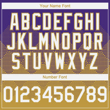 Laden Sie das Bild in den Galerie-Viewer, Custom Purple White-Old Gold 3D Gradient Square Shape Authentic Baseball Jersey
