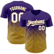 Laden Sie das Bild in den Galerie-Viewer, Custom Purple White-Old Gold 3D Gradient Square Shape Authentic Baseball Jersey
