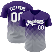 Laden Sie das Bild in den Galerie-Viewer, Custom Purple White-Gray 3D Gradient Square Shape Authentic Baseball Jersey
