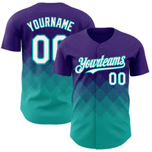 Laden Sie das Bild in den Galerie-Viewer, Custom Purple White-Aqua 3D Gradient Square Shape Authentic Baseball Jersey

