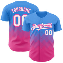 Charger l&#39;image dans la galerie, Custom Electric Blue White-Pink 3D Gradient Square Shape Authentic Baseball Jersey
