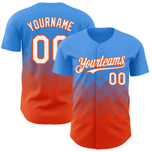 Charger l&#39;image dans la galerie, Custom Electric Blue White-Orange 3D Gradient Square Shape Authentic Baseball Jersey
