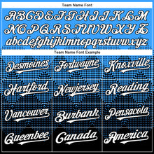 Laden Sie das Bild in den Galerie-Viewer, Custom Electric Blue White-Black 3D Gradient Square Shape Authentic Baseball Jersey
