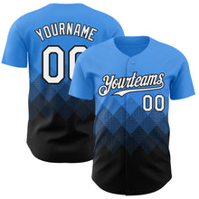 Laden Sie das Bild in den Galerie-Viewer, Custom Electric Blue White-Black 3D Gradient Square Shape Authentic Baseball Jersey
