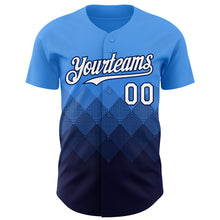 Загрузить изображение в средство просмотра галереи, Custom Electric Blue White-Navy 3D Gradient Square Shape Authentic Baseball Jersey
