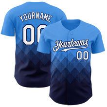 Загрузить изображение в средство просмотра галереи, Custom Electric Blue White-Navy 3D Gradient Square Shape Authentic Baseball Jersey
