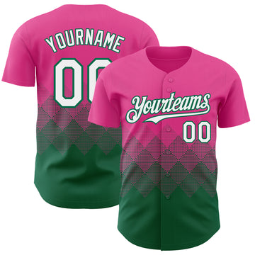 Custom Pink White-Kelly Green 3D Gradient Square Shape Authentic Baseball Jersey