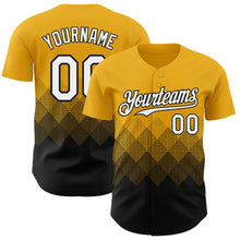 Laden Sie das Bild in den Galerie-Viewer, Custom Gold White-Black 3D Gradient Square Shape Authentic Baseball Jersey
