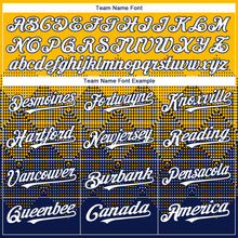 Загрузить изображение в средство просмотра галереи, Custom Gold White-Navy 3D Gradient Square Shape Authentic Baseball Jersey
