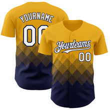 Загрузить изображение в средство просмотра галереи, Custom Gold White-Navy 3D Gradient Square Shape Authentic Baseball Jersey
