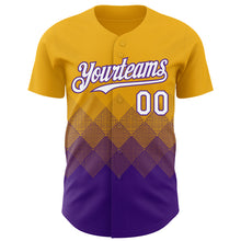 Загрузить изображение в средство просмотра галереи, Custom Gold White-Purple 3D Gradient Square Shape Authentic Baseball Jersey
