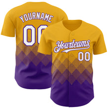 Загрузить изображение в средство просмотра галереи, Custom Gold White-Purple 3D Gradient Square Shape Authentic Baseball Jersey
