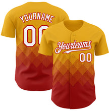 Загрузить изображение в средство просмотра галереи, Custom Gold White-Red 3D Gradient Square Shape Authentic Baseball Jersey
