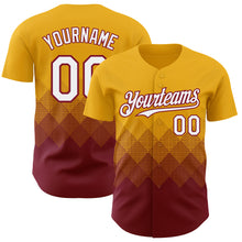 Charger l&#39;image dans la galerie, Custom Gold White-Crimson 3D Gradient Square Shape Authentic Baseball Jersey

