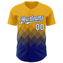 Загрузить изображение в средство просмотра галереи, Custom Gold White-Royal 3D Gradient Square Shape Authentic Baseball Jersey
