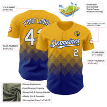 Загрузить изображение в средство просмотра галереи, Custom Gold White-Royal 3D Gradient Square Shape Authentic Baseball Jersey
