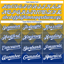 Загрузить изображение в средство просмотра галереи, Custom Gold White-Royal 3D Gradient Square Shape Authentic Baseball Jersey
