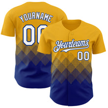 Загрузить изображение в средство просмотра галереи, Custom Gold White-Royal 3D Gradient Square Shape Authentic Baseball Jersey
