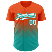 Загрузить изображение в средство просмотра галереи, Custom Orange White-Aqua 3D Gradient Square Shape Authentic Baseball Jersey
