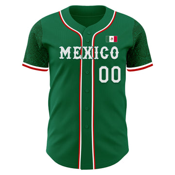 Custom Kelly Green White-Red 3D Mexico Mexican Flag Authentic Baseball Jersey