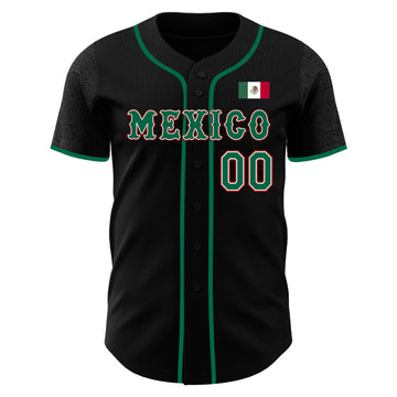 Custom Black Kelly Green White-Red 3D Mexico Mexican Flag Authentic Baseball Jersey