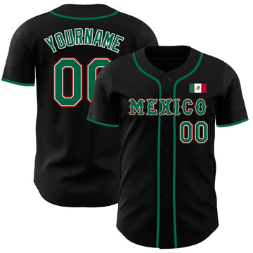 Custom Black Kelly Green White-Red 3D Mexico Mexican Flag Authentic Baseball Jersey