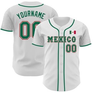 Custom White Kelly Green-Red 3D Mexico Mexican Flag Authentic Baseball Jersey