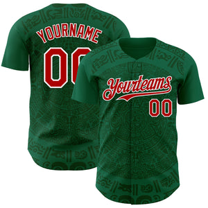 Custom Kelly Green Red Green-White 3D Mexico Authentic Baseball Jersey