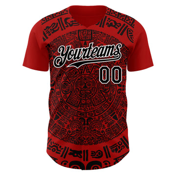Custom Red Black-White 3D Mexico Authentic Baseball Jersey