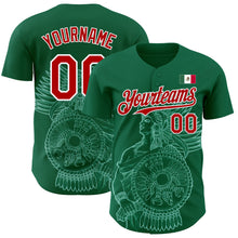 Загрузить изображение в средство просмотра галереи, Custom Kelly Green Red-White 3D Mexico Mexican Flag Authentic Baseball Jersey
