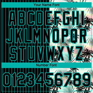 Custom Black Aqua 3D Pattern Design Pinstripe Tropical Palm Leaves Authentic Baseball Jersey