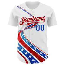 Laden Sie das Bild in den Galerie-Viewer, Custom White Thunder Blue-Red 3D Patriotic American Flag Authentic Baseball Jersey
