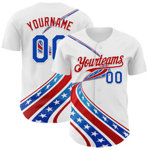 Laden Sie das Bild in den Galerie-Viewer, Custom White Thunder Blue-Red 3D Patriotic American Flag Authentic Baseball Jersey
