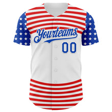Laden Sie das Bild in den Galerie-Viewer, Custom White Thunder Blue-Red 3D Patriotic American Flag Authentic Baseball Jersey
