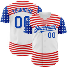 Laden Sie das Bild in den Galerie-Viewer, Custom White Thunder Blue-Red 3D Patriotic American Flag Authentic Baseball Jersey
