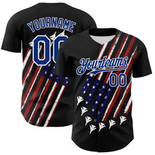 Load image into Gallery viewer, Custom Black Royal Red-White 3D Patriotic American Flag Authentic Baseball Jersey

