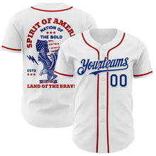 Load image into Gallery viewer, Custom White Royal-Red 3D Patriotic American Flag And Eagle Authentic Baseball Jersey
